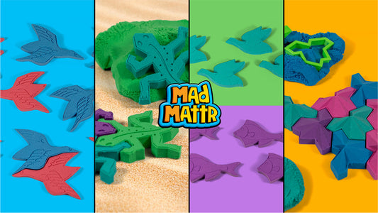 3D printable sensory molds made with Mad Mattr, featuring colorful geometric shapes for creative, screen-free play.