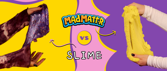 Child playing with colorful Mad Mattr sensory dough on a clean white surface — mess-free sensory play, no residue, ages 3+ mad mattr vs slime